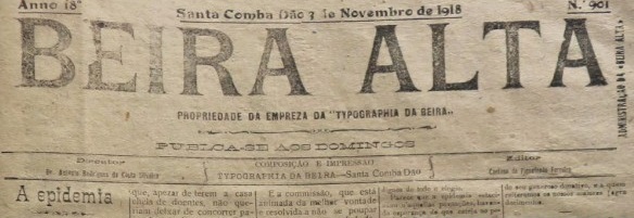 Extrato de jornal sobre a gripe pneumónica 